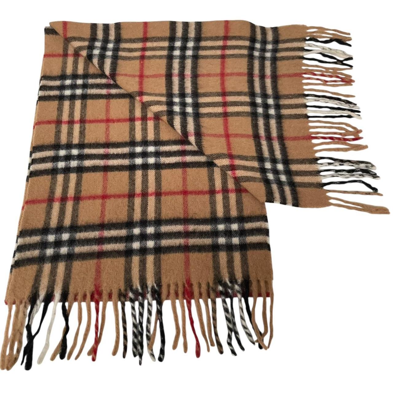 Vintage 90s Burberry Tan Brown Nova Check Lambswool Scarf