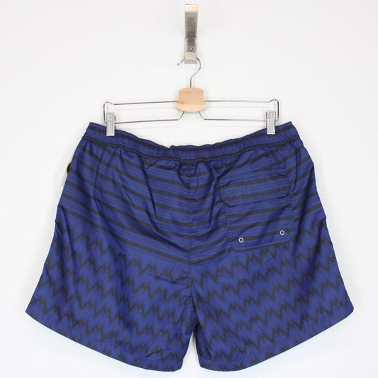 Missoni Navy Blue Striped Logo Patch Nylon Swim Shorts