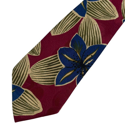 Hugo Boss cream multicoloured floral print silk tie with vibrant patterns and smooth texture.
