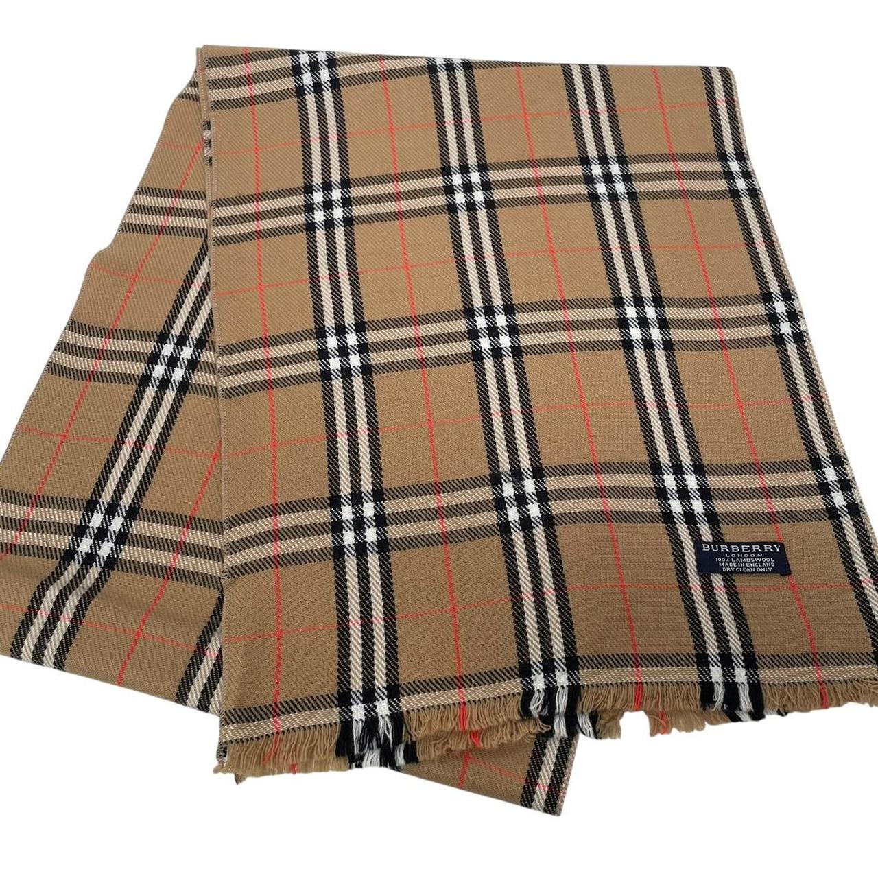 Vintage 90s Burberry Tan Brown Nova Check Lambswool Scarf