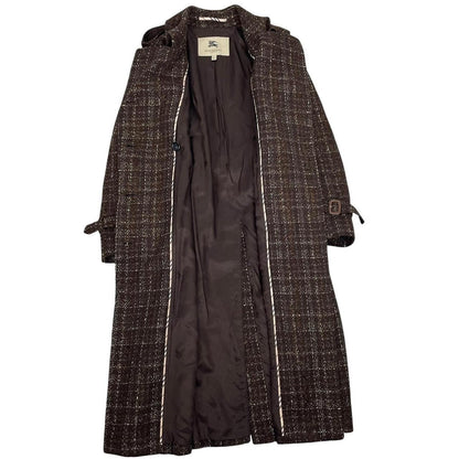 Burberry London Brown Tweed Wool Double Breasted Belted Coat