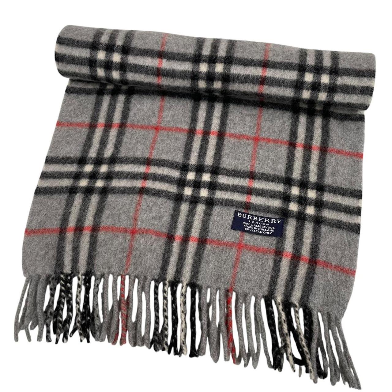Vintage 90s Burberry Grey Nova Check Lambswool Scarf