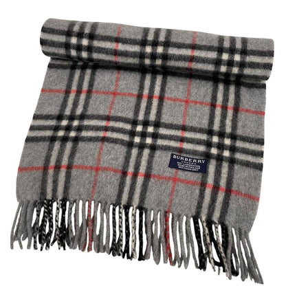 Vintage 90s Burberry Grey Nova Check Lambswool Scarf
