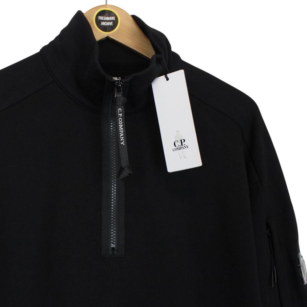 CP Company Black Diagonal Raised Fleece Cotton 1/4 Zip Lens Sweatshirt