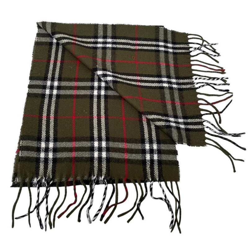 Vintage 90s Burberry Dark Green Nova Check Lambswool Scarf
