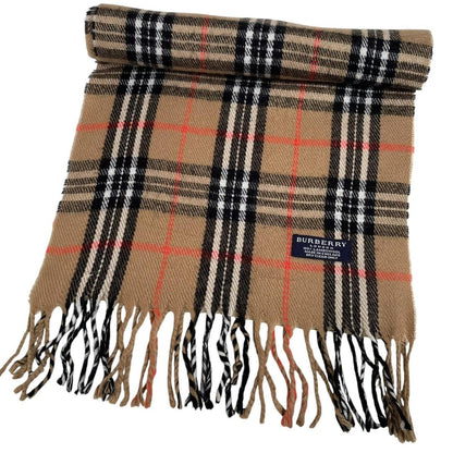 Vintage 90s Burberry Tan Brown Nova Check Lambswool Scarf