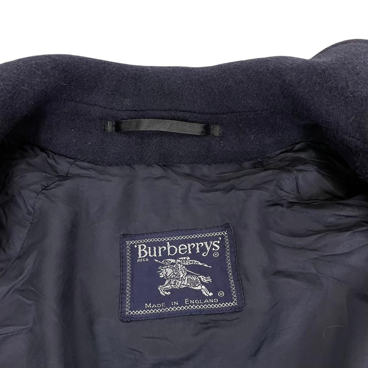 Vintage 90s Burberry Navy Blue Wool Overcoat