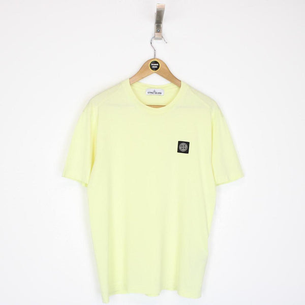 Stone Island SS 2021 Lemon Yellow Short Sleeve Compass Logo Cotton T-Shirt