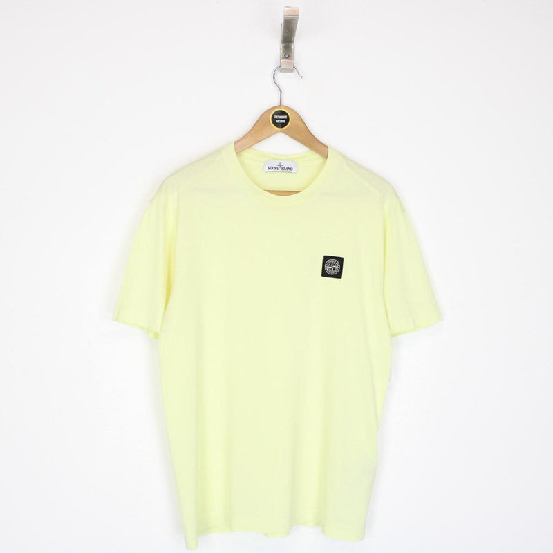 Stone Island SS 2021 Lemon Yellow Short Sleeve Compass Logo Cotton T-Shirt