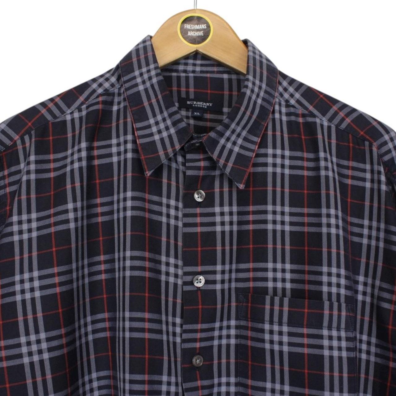 Vintage Burberry London Navy Blue Nova Check Short Sleeve Cotton Shirt