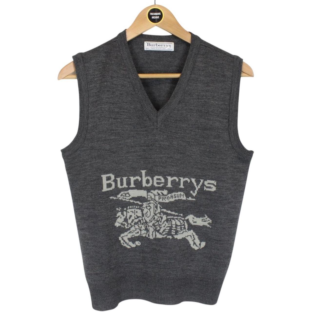 Vintage 90s Burberry Dark Grey Wool Knit Sweater Vest