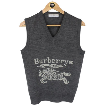 Vintage 90s Burberry Dark Grey Wool Knit Sweater Vest