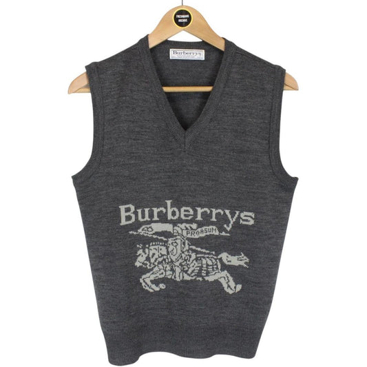 Vintage 90s Burberry Dark Grey Wool Knit Sweater Vest