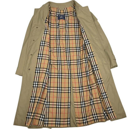 Vintage 90s Burberry Tan Brown Belted Single Breasted Nova Check Trench Coat