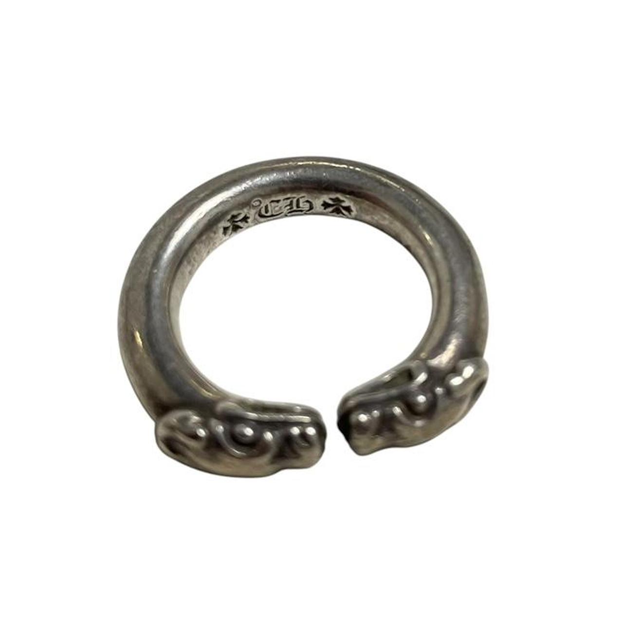 Chrome Hearts silver ring with double dog design and 925 sterling silver material.