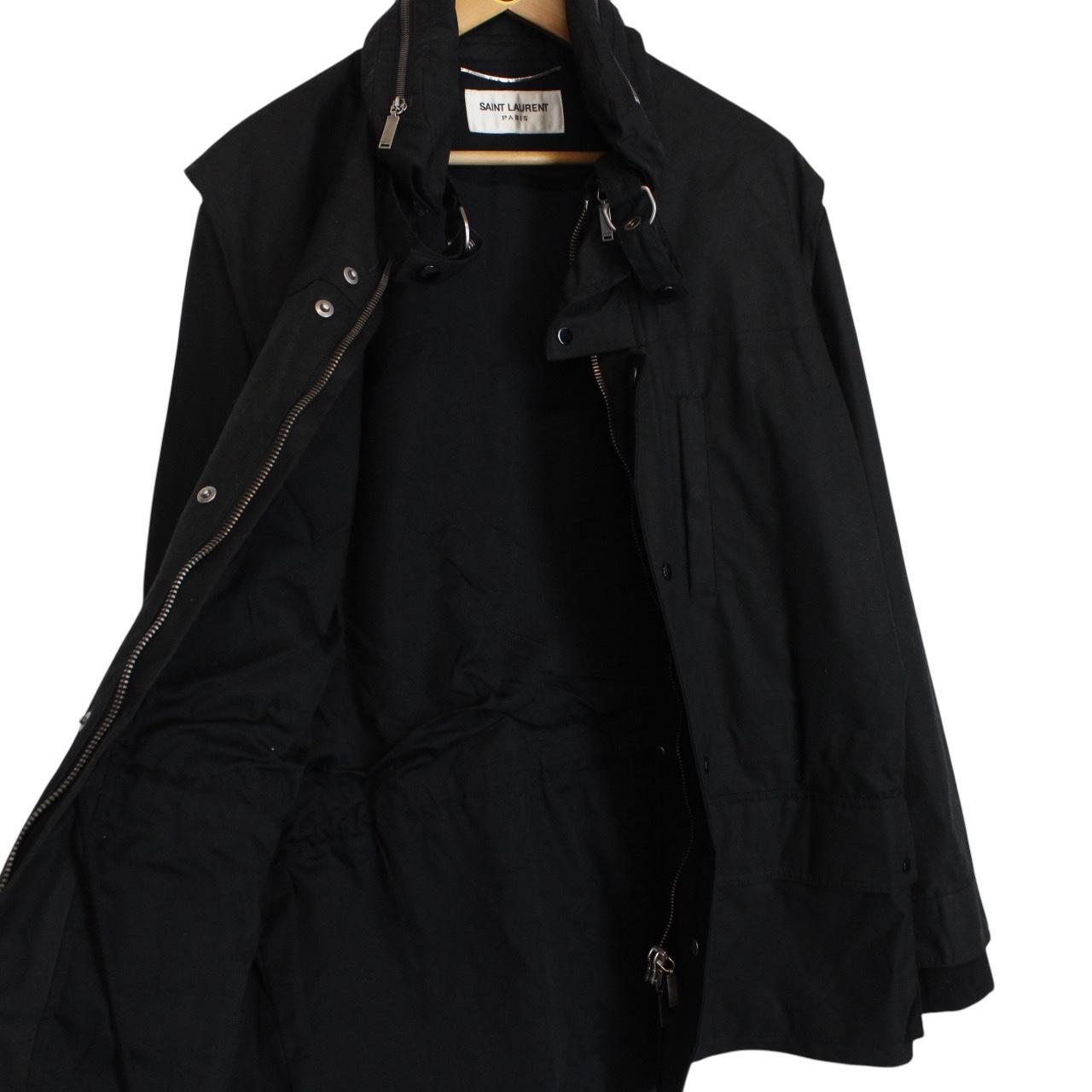 Saint Laurent Black Waxed Cotton Full Zip Parka Jacket