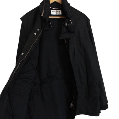 Saint Laurent Black Waxed Cotton Full Zip Parka Jacket