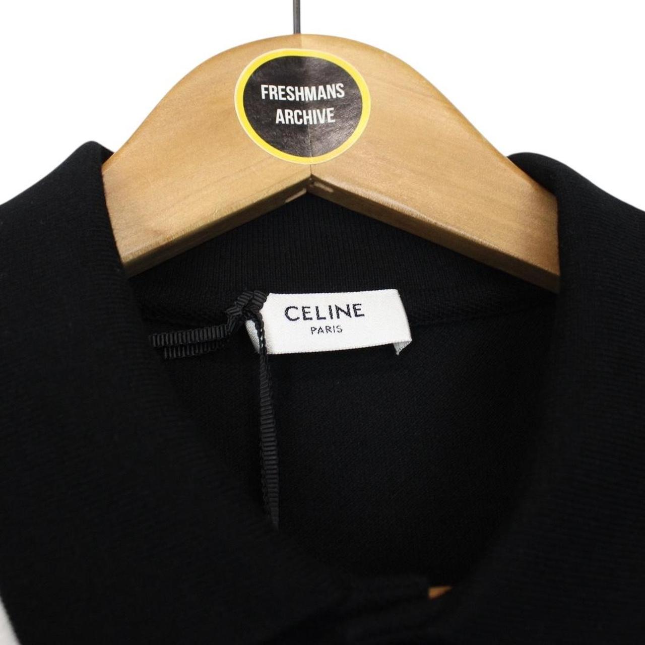 Celine Black and White Logo Embroidered Short Sleeve Cotton Polo Shirt