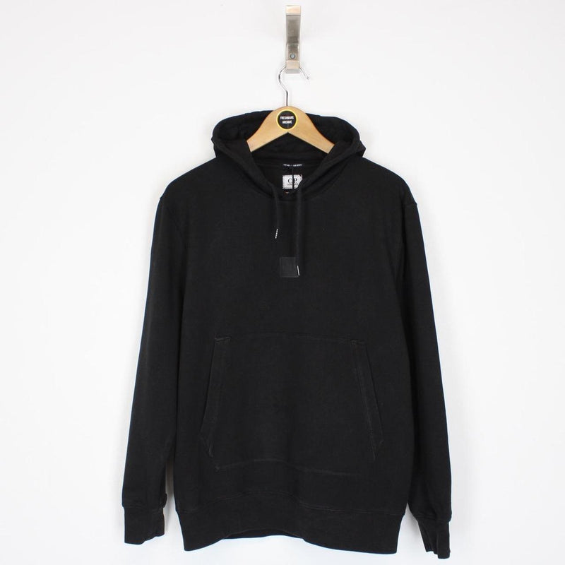 CP Company Metropolis Black Cotton Block Logo Hoodie Jumper