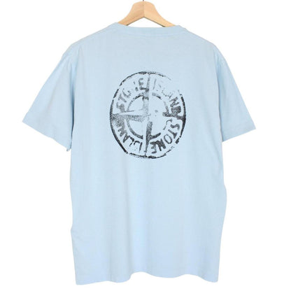 Stone Island AW 2023 Light Blue Short Sleeve Cotton Logo Print T-Shirt