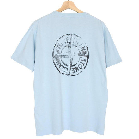 Stone Island AW 2023 Light Blue Short Sleeve Cotton Logo Print T-Shirt