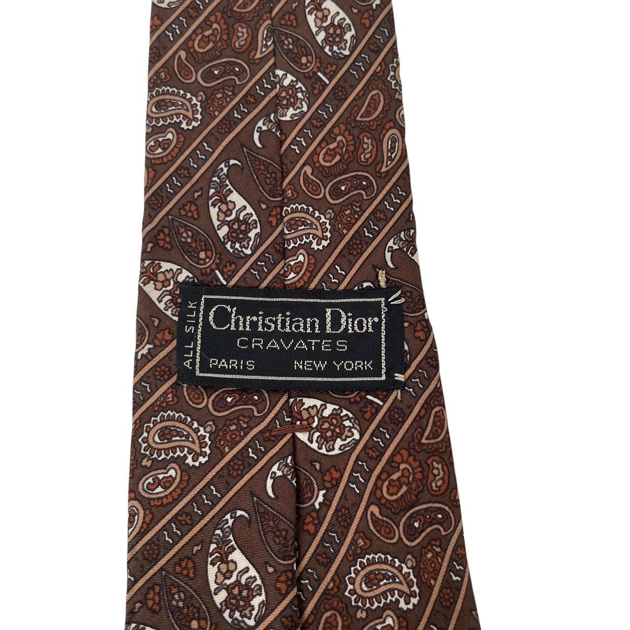 Vintage Christian Dior Brown Abstract Print Silk Tie