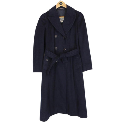Vintage 90s Burberry Navy Blue Virgin Wool Double Breasted Belted Coat