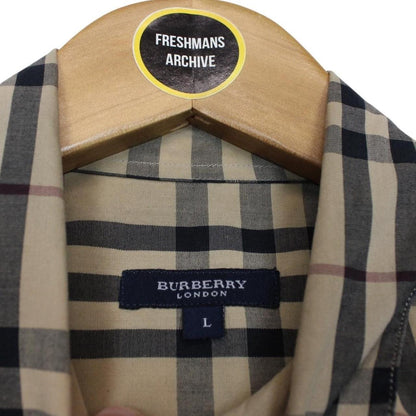 Vintage Burberry London Tan Brown Nova Check Short Sleeve Cotton Shirt
