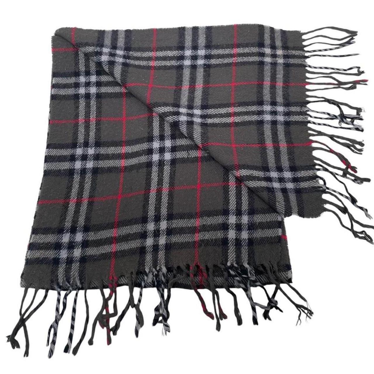 Vintage 90s Burberry Dark Grey Nova Check Lambswool Scarf