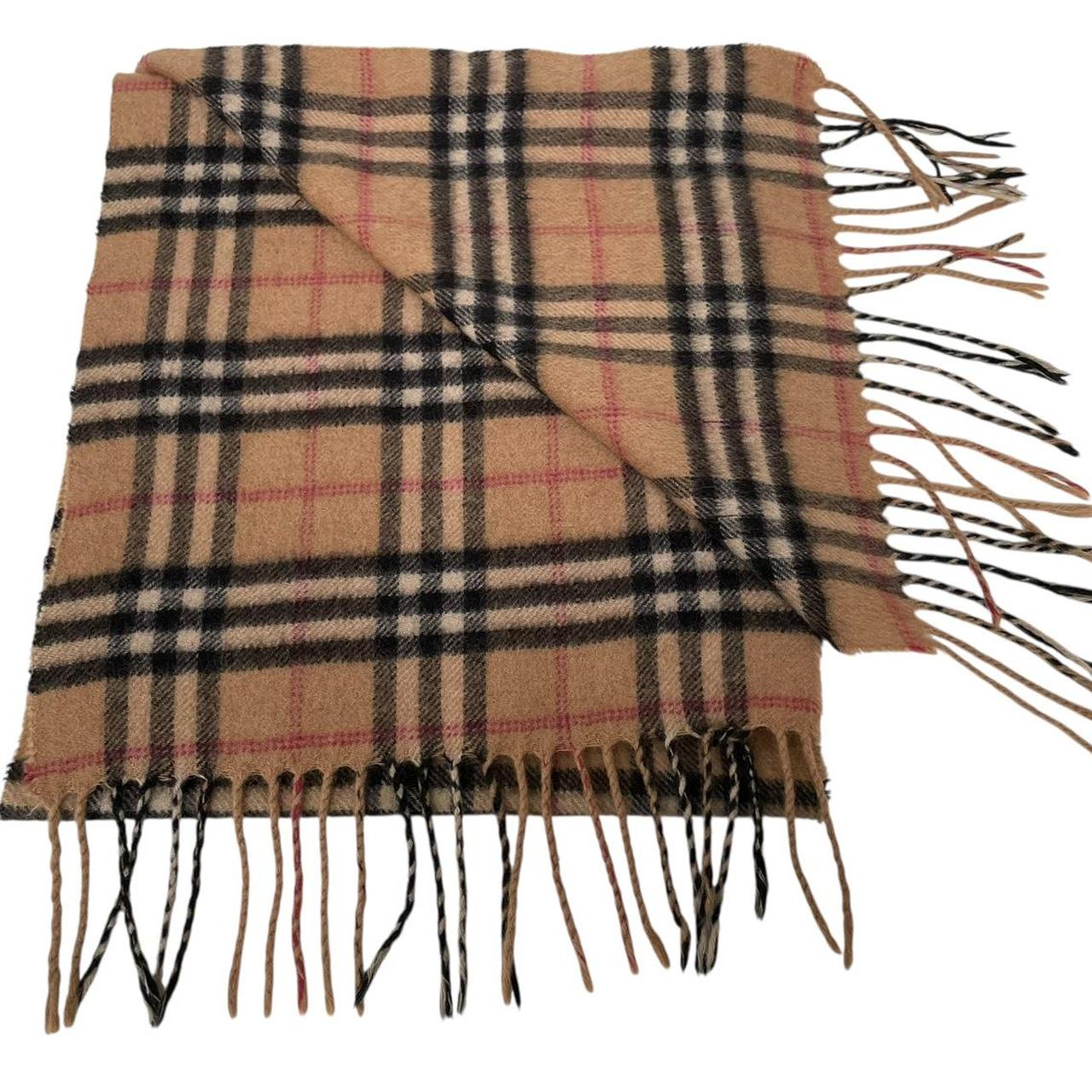 Vintage 90s Burberry Tan Brown Nova Check Lambswool Scarf