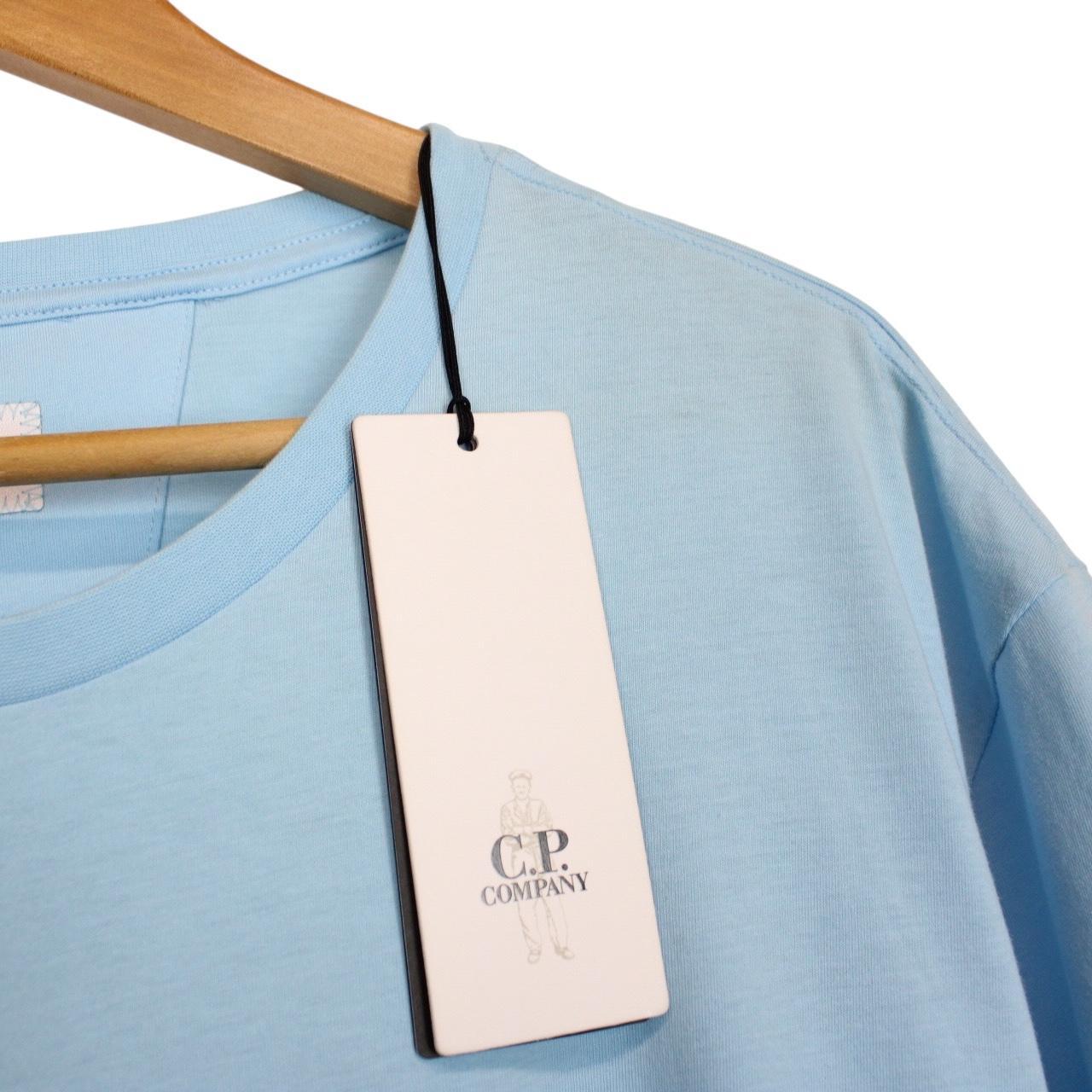 CP Company Light Blue Block Logo Short Sleeve Cotton T-Shirt
