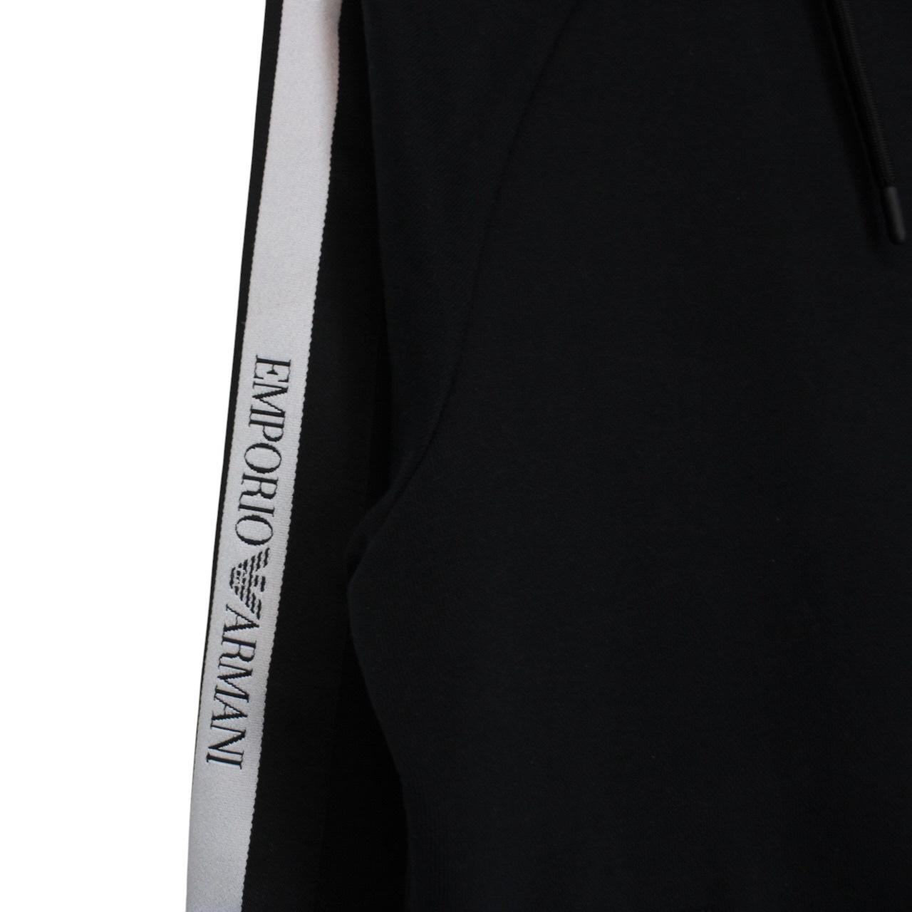 Emporio Armani black full zip hoodie with logo detail and soft cotton material.
