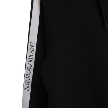 Emporio Armani black full zip hoodie with logo detail and soft cotton material.