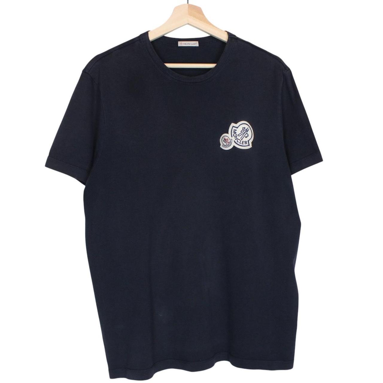 Moncler Maglia Navy Blue Double Logo Short Sleeve T-Shirt