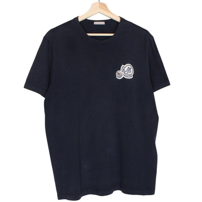 Moncler Maglia Navy Blue Double Logo Short Sleeve T-Shirt