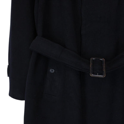 Vintage 90s Burberry Navy Blue Belted Wool Overcoat