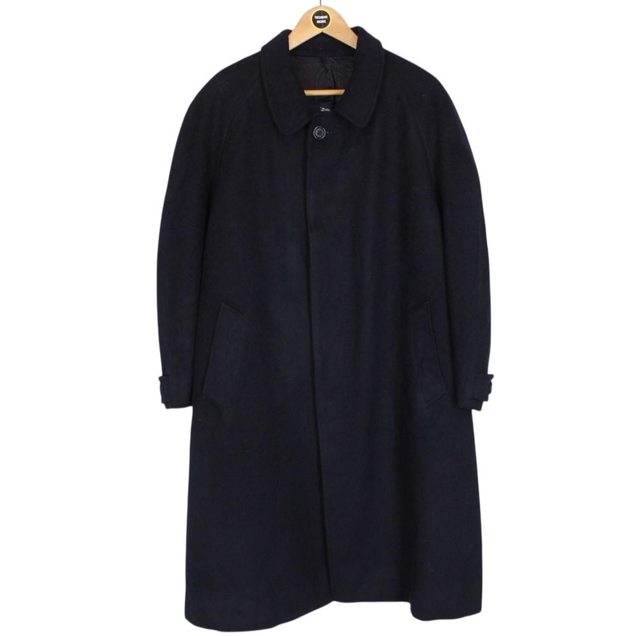 Vintage 90s Burberry Navy Blue Virgin Wool Overcoat