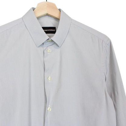Emporio Armani Grey and White Striped Long Sleeve Cotton Shirt
