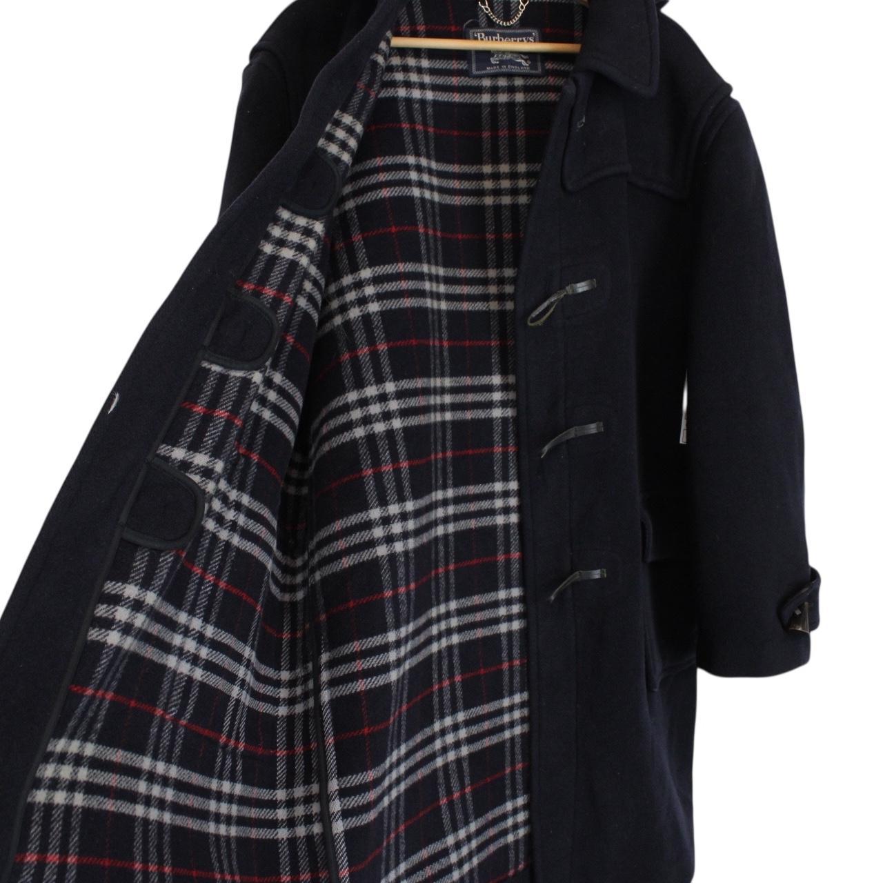 Vintage 90s Burberry Navy Blue Nova Check Wool Duffle Coat