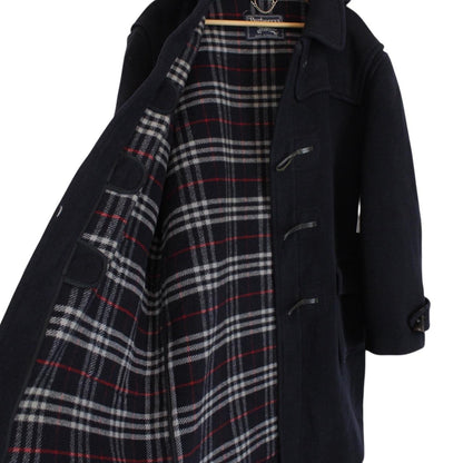 Vintage 90s Burberry Navy Blue Nova Check Wool Duffle Coat