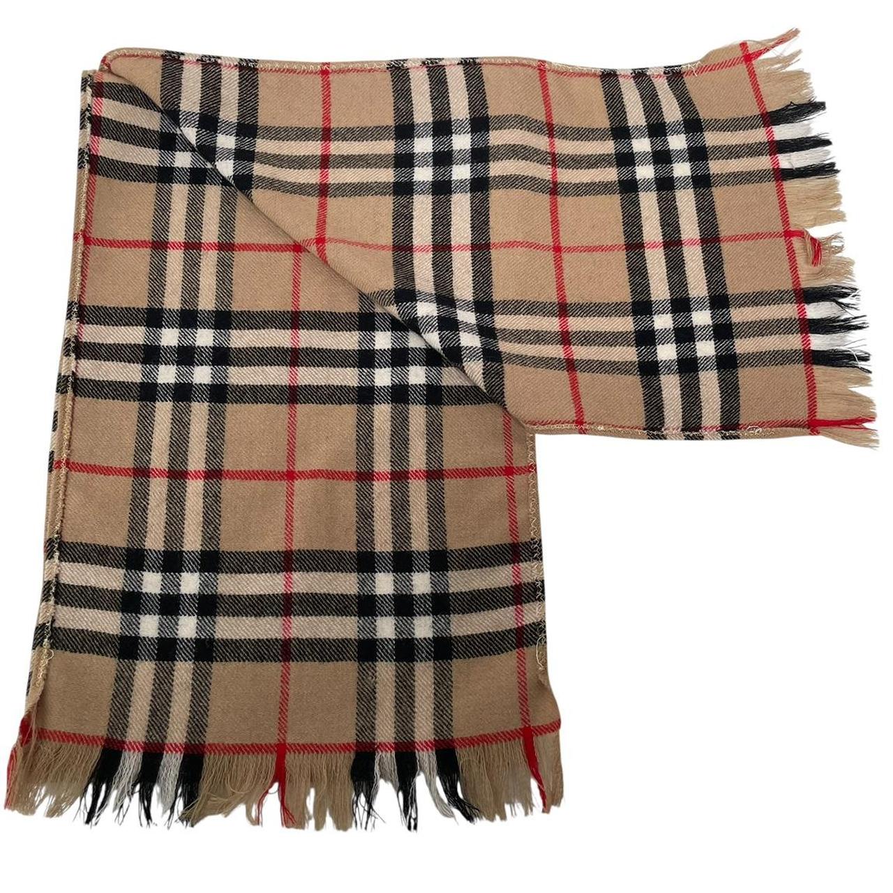 Vintage 90s Burberry Tan Brown Nova Check Thin Wool Scarf