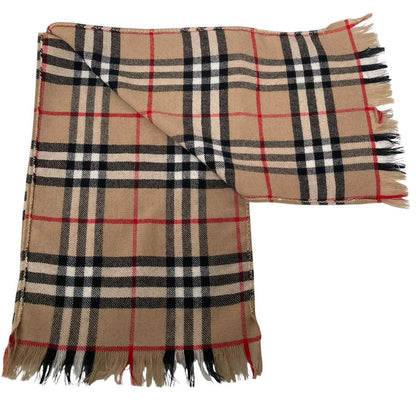 Vintage 90s Burberry Tan Brown Nova Check Thin Wool Scarf