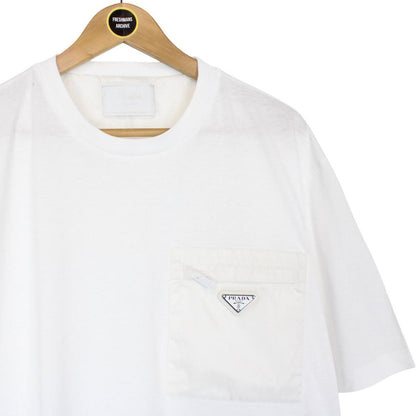 Prada White Short Sleeve Cotton Badge Re-Nylon Pocket T-Shirt