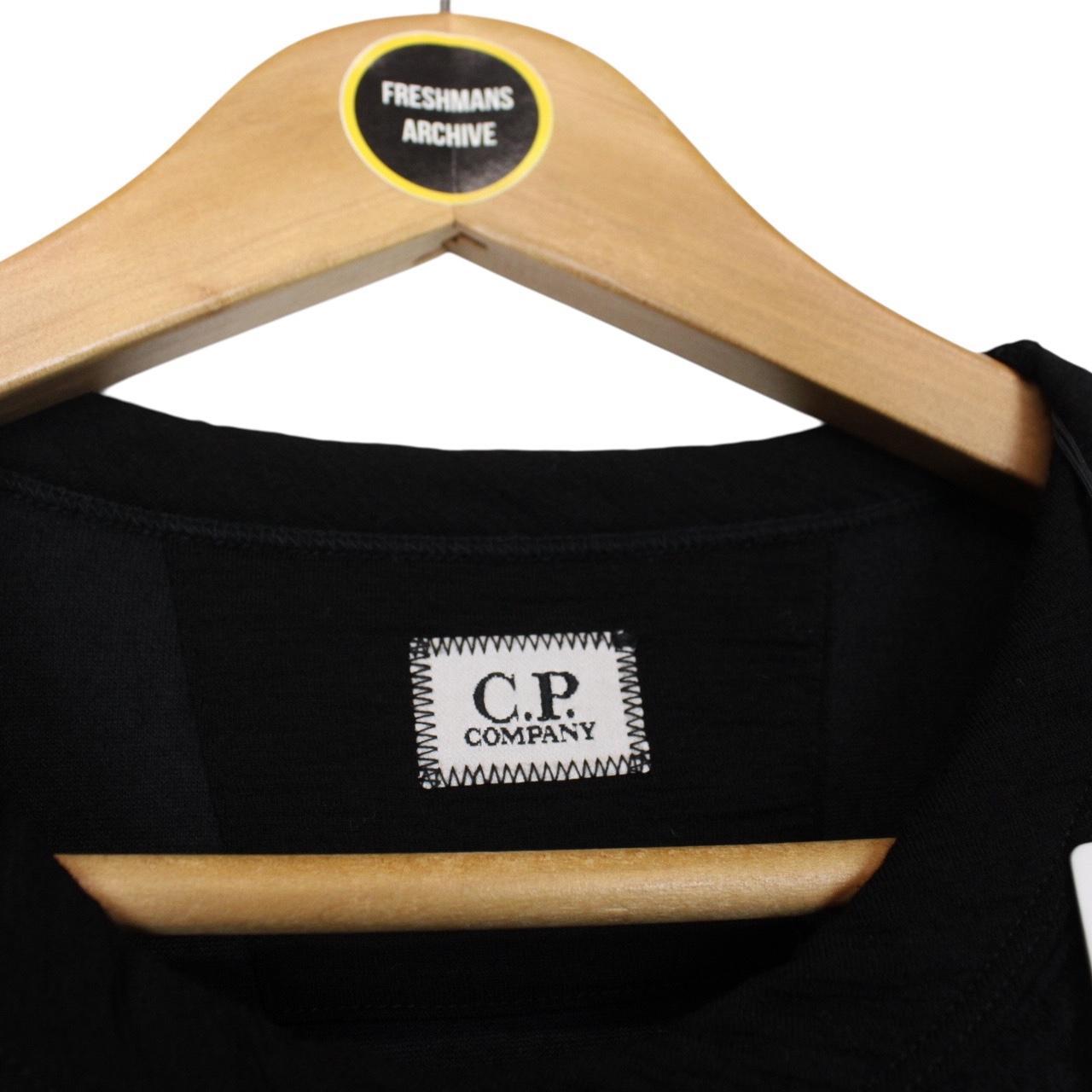 CP Company Black Diagonal Raised Fleece Cotton Logo Sweatshirt