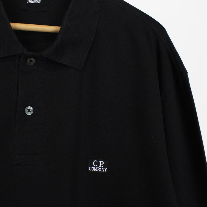 CP Company Black Long Sleeve Logo Polo Shirt