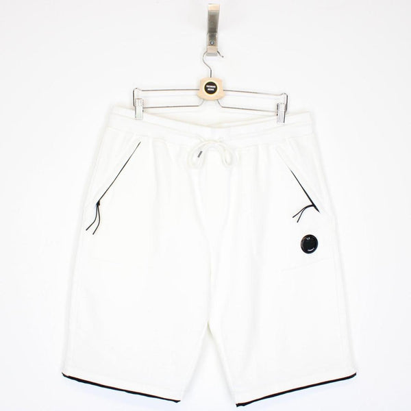 CP Company White and Black Cotton Jogger Shorts