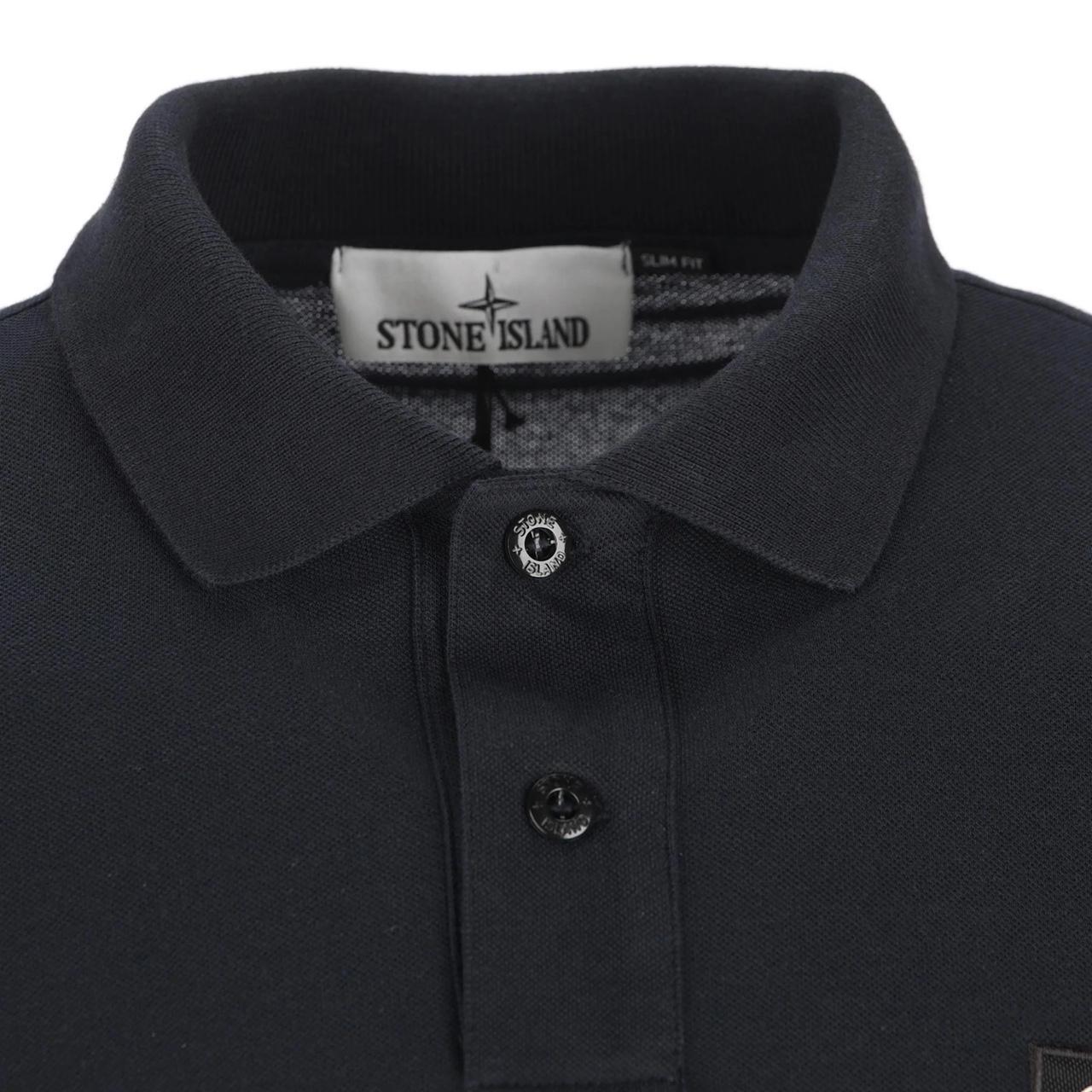 Stone Island Navy Blue Short Sleeve Slim Fit Organic Cotton Polo Shirt