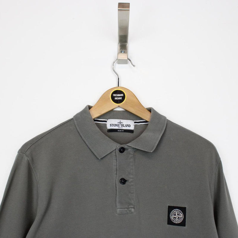 Stone Island Grey Long Sleeve Compass Polo Shirt