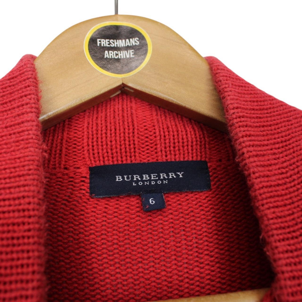 Vintage Burberry London Red Cotton Knit 1/4 Zip Jumper