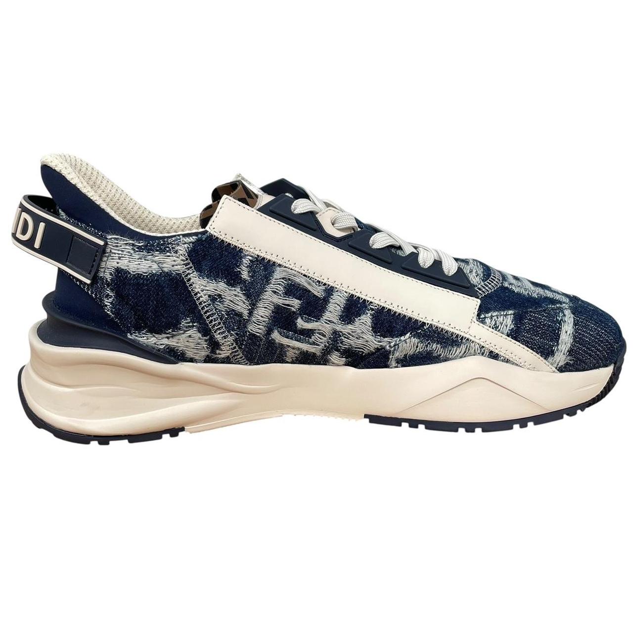 Fendi Flow Navy Blue and Cream Fabric and Leather Trainers